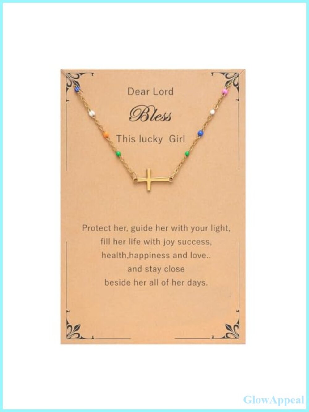 14K Gold Plated Cross Necklace Stainless Steel Chain Adjustable